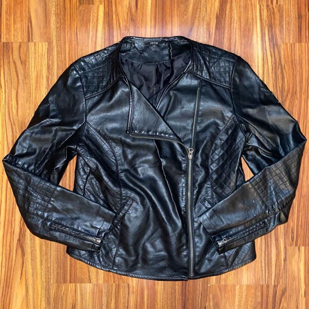 Apt. 9 Black Faux Leather Jacket With Quilted Details Womens Size Medium